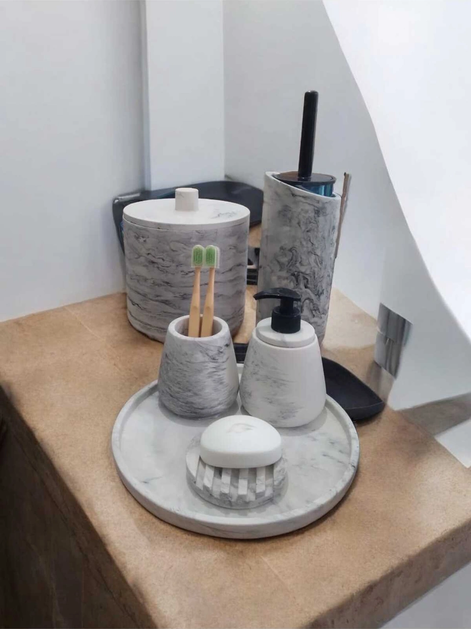 Mermer Desen Beton Banyo Seti,tuvalet Wc,çöp Kovası, Sabunluk,tepsi,mumluk,aksesuar,dekorasyon Gri Mermer Desen Beton Banyo Seti,tuvalet Wc,çöp Kovası, Sabunluk,tepsi,mumluk,aksesuar,dekorasyon Gri
