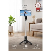 Tripod Çok Amaçlı Entegre Tripodlu Uzaktan Kumandalı Selfie Çubuğu Q21 Siyah