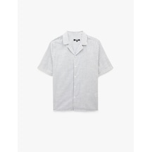 Koton Regular Fit Devrik Yaka Çizgili Kısa Kollu Gömlek Lacivert Çizgili 6sam60208hw 7s2