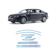 Audi A4 Sedan Uyumlu Krom Cam Çerçevesi 2012-2017 Sağ Sol Alt Üst 12 Parça Tam Tur Paslanmaz Krom