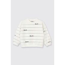 Panço Kız Çocuk Fiyonk Desenli Sweatshirt Ekru