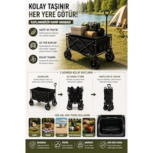 Kamp Piknik Plaj Arabası Katlanabilir Masalı Çekme Kollu Kompakt Taşıma Arabası 130 Kg - Lisinya