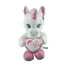 Mey İthalat 63019 Peluş 60 Cm Kalpli Boynuzlu At Beyaz