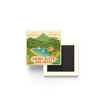 Saint Kitts Ve Nevis - Paper Cut Art - Baskılı Buzdolap Magneti Kare - 9x9 Cm