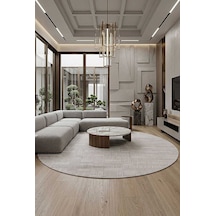 Luxera Modern Perfectly Yün Tuşeli Akrilik Yuvarlak Halı Lu04 Bej