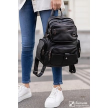 Yıkama Deri Kadın Sırt Çantası Siyah