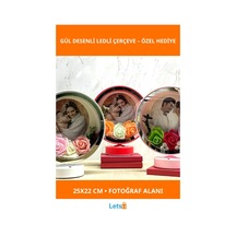 Kişiye Özel Gül Desenli Ledli Fotoğraf Çerçevesi 25x22 Cm