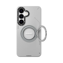 Galaxy S25 Kılıf Magsafe Uyumlu 360 Standlı Mat Deri Desenli Youngkit Tech Leather Kapak Gri