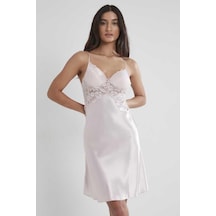 Pierre Cardin Pudra Saten Güpürlü Gecelik 608 Pudra