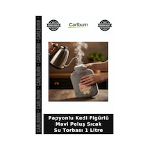 Papyonlu Kedi Figürlü Mavi Peluş Sıcak Su Torbası 1 Litre Yumuşak Kılıf Çocuk Ürünü Seyahat Eşyası
