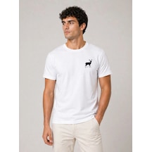 Barlashive Erkek Minimal Geyik Logolu Tişört Bisiklet Yaka Kısa Kol Yazlık T-shirt - Beyaz Çok Renkli