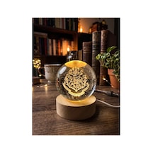Harry Potter Hogwarts 3d Kristal Küre Led Gece Lambası Ahşap Tabanlı Dekoratif Işıklı Hediyelik Küçük Boy