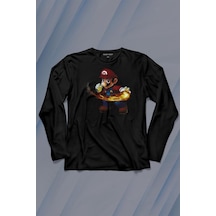 Ateş Çıkaran Super Mario Smash Bros Oyun Uzun Kollu Tişört Baskılı T-shirt 001