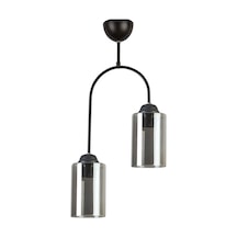 Luna Özel Tasarım Modern Plafonyer Salon Siyah Renk Silindir Füme Camlı 2 Li Avize Diğer