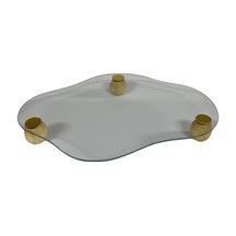 Ahşap Ayaklı Cam Sunum Tepsi 25x32 Şık Tasarım Açık Bej