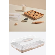 Flosoft Dikdörtgen Kek Pasta Börek Saklama Kabı, Kilitli Borcam Taşıma Kabı Büyük Boy 45cm 001