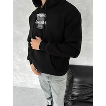 Kışlık Üç İplik Kapüşonlu Sweatshirt - Siyah -vlmr Siyah