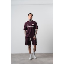 Erkek Countryman Nakışlı Regular Fit T-shirt Şort Takım Bordo