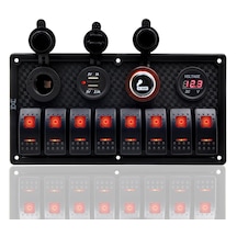 Bfy Switch Panel 8'li +usb+plastik Çakmaklık+ Çakmak+ Voltmetre Kırmızı