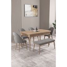 Milas Meşe Desen 80x132 Açılabilir Mdf Masa Yemek Odası Takımı, Mutfak Takımı 4 Sandalye, 1 Bench Gri