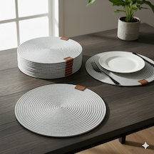 Amerikan Servis Runner 6 Lı Sunum Supla Çeyiz Takımı Örgü Tabak Altı Yanmaz Açık Gri