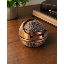 Kapaklı Metal Küllük Açılır Kapanır Dekoratif Masa Üstü Küllük Vintage Bakır 7.5 Cm