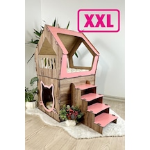 Mavitrend Ahşap Büyük Kedi Evi Xxl Açık Teraslı Model