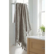Bej Otantik Saçaklı %100 Pamuk Banyo Havlusu - 90x150 Cm - Yumuşak Ve Şık Bej