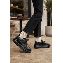 Flet Siyah Yüksek Tabanlı Günlük Sneaker Kadın Spor Ayakkabı
