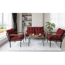 Bordo Metal Bahçe Balkon Oturma Grubu - Loft Tarzı Koltuk Ve Sehpa Seti