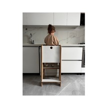Güvenlik Panelli Öğrenme Kulesi Bebek Ve Çocuk Öğrenme Kulesi Beyaz-safir Meşe