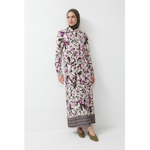 Armine Trend Beli Kemerli Ve Boydan Düğmeli Desenli Tunik Pembe 25yt421