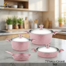 7 Parça Granit Set Çelik Kapak - Pembe Pembe