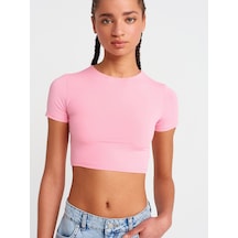 Dilvin 31175 Bisiklet Yaka Crop Top-pembe Pembe