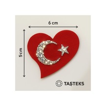 Taşlı Ütülenebilen Veya Sticker Olarak Kullanılabilen Kalp Türk Bayrağı