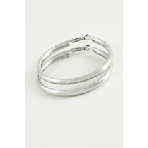 Simli - 171 - Boru Halka Küpe 4,5 Cm - Nazblsmm - Gümüş Rengi
