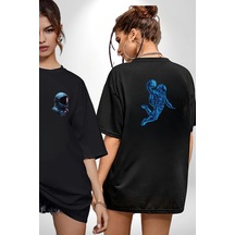 Basketbol Mars Uzay Smaçı Siyah Oversize Unisex Ön Ve Sırt Baskılı Tişört Siyah