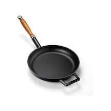 Lava Döküm Yuvarlak Kızartma Tavası Çap Ø 24cm Döküm Demir Ahşap Saplı. - Siyah Siyah