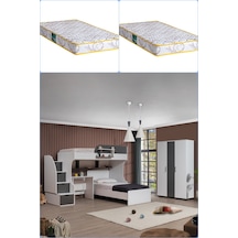Ranza, Aura Ranza Karyola Masa 3 Kapaklı Dolap + 2 Comfort Yatak Beyaz - Gri 90 X 190 CM