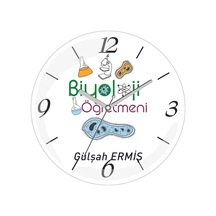 Kişiye Özel Biyoloji Öğretmeni Bakteri Çap 30 Bombeli Gerçek Cam Duvar Saati Siyah