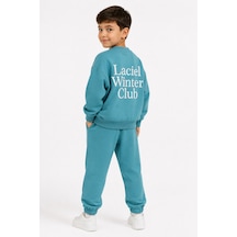Eray Alp Kids Unisex Çocuk Turkuaz Baskılı Eşofman Takımı Günlük Rahat Kombin Mavi