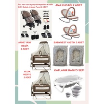 Yeni Doğan İkiz Bebek Çeyiz Seti Beşik Bebek Arabası Ana Kucağı Banyo Seti Baby Nest Kahverengi4