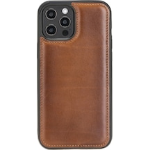 Apple Uyumlu iPhone  12 Pro Max Deri Arka Kapak Rst2ef Taba