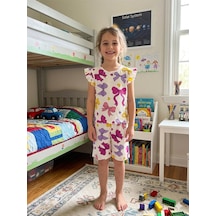 Aliş Kids Kız Çocuk Pamuklu Beyaz Kurdele Desenli Kolları Fırfırlı Şortlu Yazlık Pijama Takımı