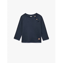 Koton Düğmeli Uzun Kollu Bisiklet Yaka Pamuklu Sweatshirt Lacivert 7wmb10016tk