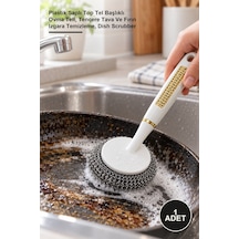1 Adet Saplı Bulaşık Teli Plastik Saplı Top Tel Başlıklı Ovma Teli, Tencere Tava Ve Fırın Izgara Temizleme, Dish Scrubber Metal