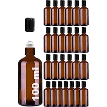 Çelik Roll On Şişesi 100 ML Sızdırmaz Siyah Kapaklı Amber Cam Şişe 25 Adet