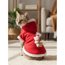 Bear Snow Kırmızı Xmas Kedi Kıyafeti Kapüşonlu Polar Noel Sweatshirt Küçük Irklar İçin