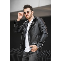 Oksit Castries Yandan Fermuarlı Kemerli Slim Fit Erkek Deri Ceket 001