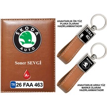 Plakanıza Özel Skoda Logolu Taba Ruhsat Kabı Ve Anahtarlık